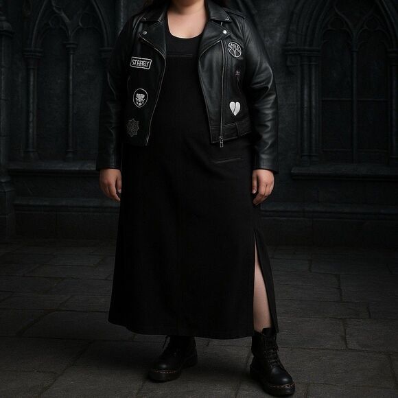 VTG 90s Goth Black Maxi Overall Dress XL Edgy Grunge Emo Style Velvet Whimsigoth - Picture 14 of 14